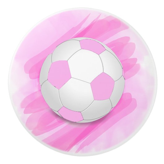 Fun Girly Bright Pink Black Voetbal Keramische Knop (Voorkant)