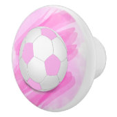 Fun Girly Bright Pink Black Voetbal Keramische Knop (Rechts)