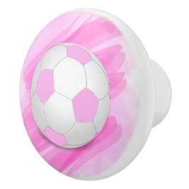 Fun Girly Bright Pink Black Voetbal Keramische Knop