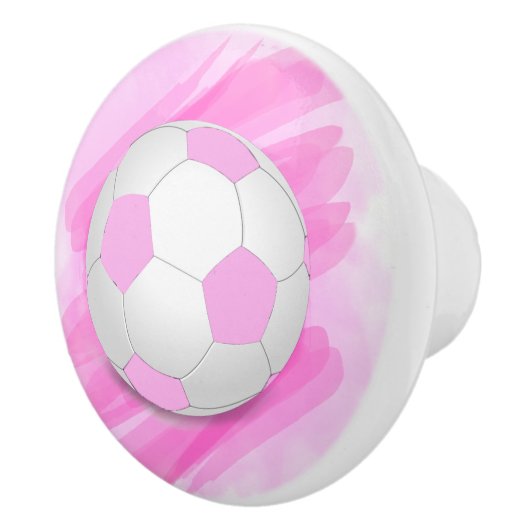 Fun Girly Bright Pink Black Voetbal Keramische Knop (Rechts)