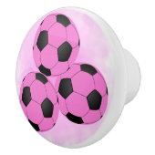 Fun Girly Drie heldere roze zwarte Voetballen Keramische Knop (Rechts)