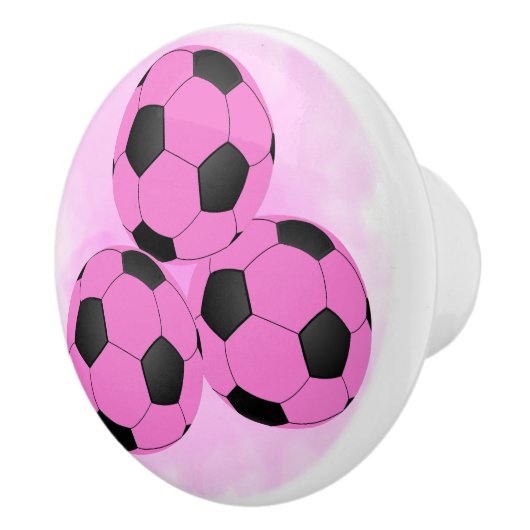 Fun Girly Drie heldere roze zwarte Voetballen Keramische Knop (Rechts)