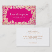 Fun Girly Gold Rozen Hot Pink Floral Beauty Visitekaartje (Voorkant / Achterkant)