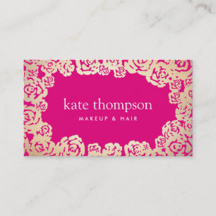 Fun Girly Gold Rozen Hot Pink Floral Beauty Visitekaartje