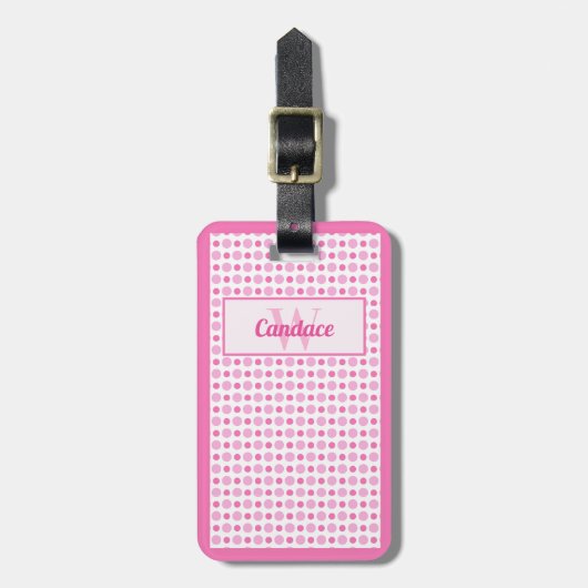 Fun, Girly, Light and Dark Pink Polka Dot Bagagelabel (Voorkant verticaal)