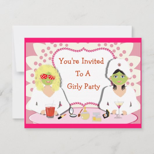 Fun Girly Pamper Party Theme Kaart (Voorkant)