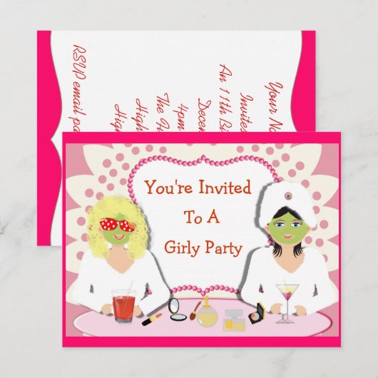 Fun Girly Pamper Party Theme Kaart (Voorkant / Achterkant)