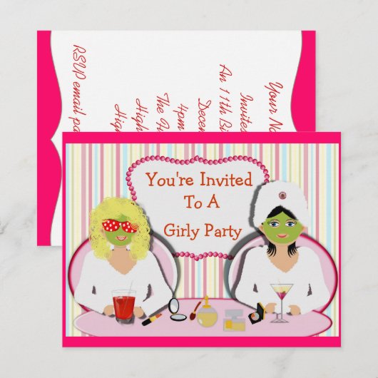 Fun Girly Pamper Party Theme Kaart (Voorkant / Achterkant)