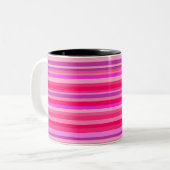 Fun, Girly Pink en Paarse Stripes Patroon Tweekleurige Koffiemok (Voorkant links)
