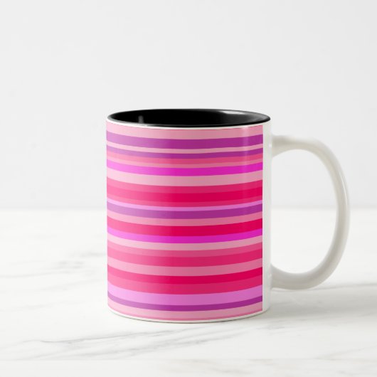 Fun, Girly Pink en Paarse Stripes Patroon Tweekleurige Koffiemok (Rechts)