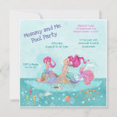 Fun Girly Pink Hair Mermaid Mam & Me Pool Party Kaart (Voorkant)