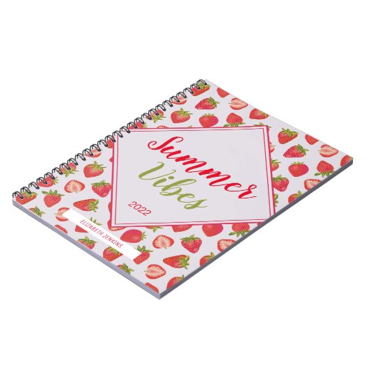 Fun Girly Pink Strawberry Summer Vibes Quote Notitieboek (Linkerzijde)