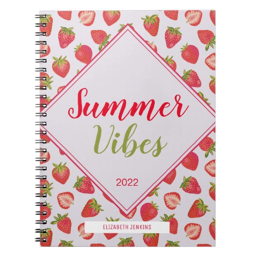 Fun Girly Pink Strawberry Summer Vibes Quote Notitieboek (Voorkant)