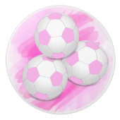 Fun Girly Three Pastel Pink White Voetballen Keramische Knop (Voorkant)