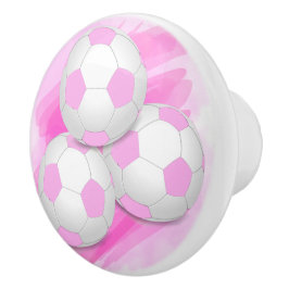 Fun Girly Three Pastel Pink White Voetballen Keramische Knop