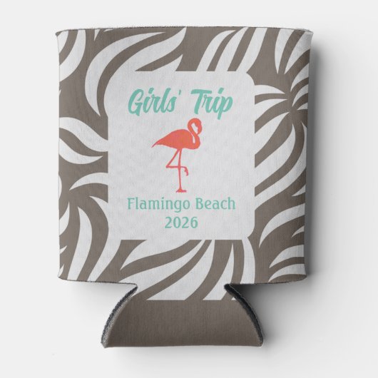 Fun Girly Tropical Flamingo & Foliage Vacation Blikjeskoeler (Voorkant)