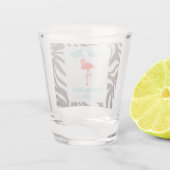 Fun Girly Tropical Flamingo & Foliage Vacation Shot Glas (Achterkant)