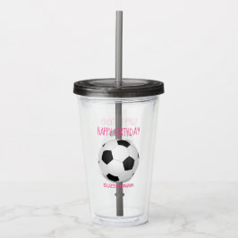 Fun Girly Voetbal Custom Pink Birthday Party Acryl Drinkbeker