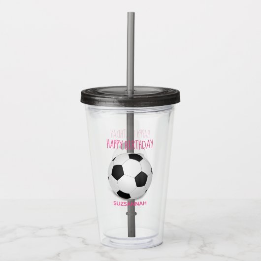 Fun Girly Voetbal Custom Pink Birthday Party Acryl Drinkbeker (Voorkant)