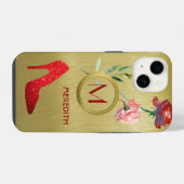 Fun Glam Elegant Floral Monogram Naam iPhone Hoesje (Achterkant horizontaal)