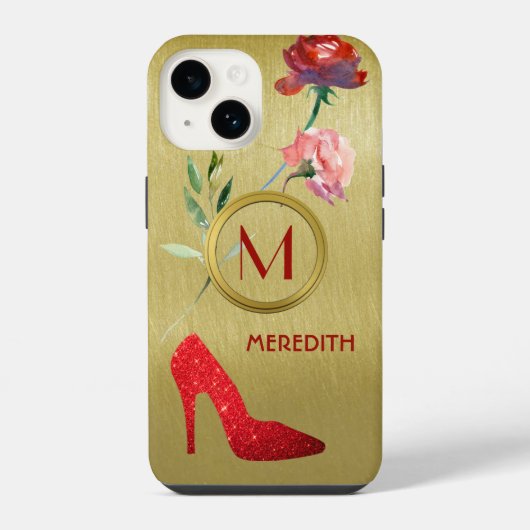 Fun Glam Elegant Floral Monogram Naam iPhone Hoesje (Achterkant)