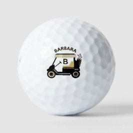 Fun Glam Glitz Name Gold Trim Diamond Golf Cart Golfballen