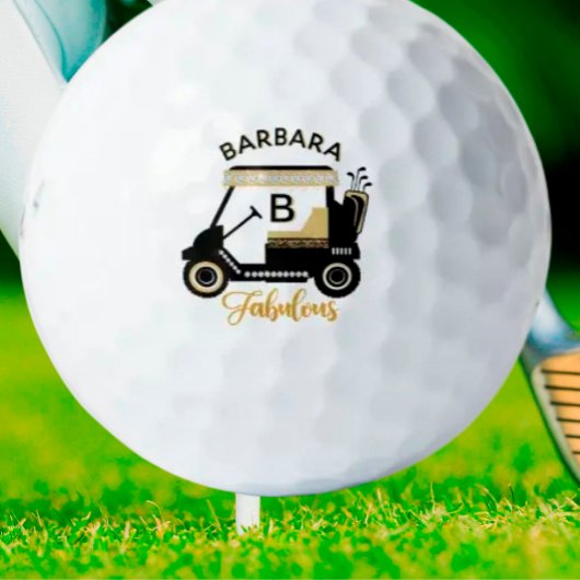 Fun Glam Glitz Name Gold Trim Diamond Golf Cart Golfballen