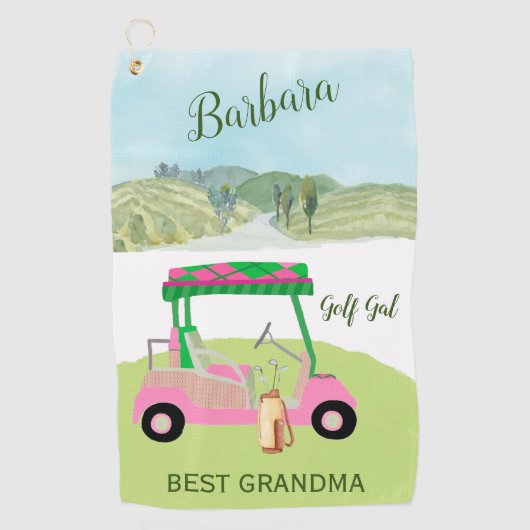 Fun Glam Golf Cart Best Grandma Persoonlijke naam Golfhanddoek (Voorkant)