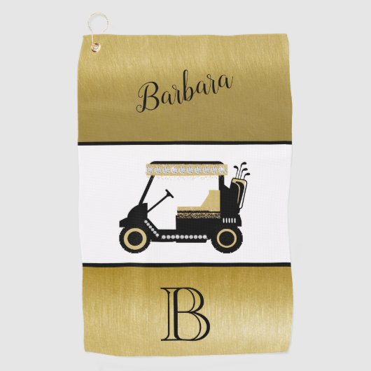 Fun Glam Golf Cart Monogram Naam Golfhanddoek (Voorkant)