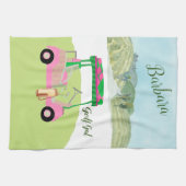 Fun Glam Golf Cart Schilderachtig gepersonaliseerd Theedoek (Horizontaal)