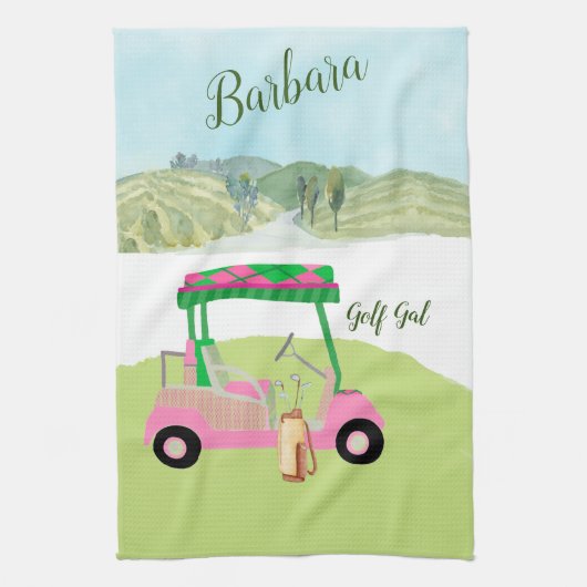 Fun Glam Golf Cart Schilderachtig gepersonaliseerd Theedoek (Verticaal)