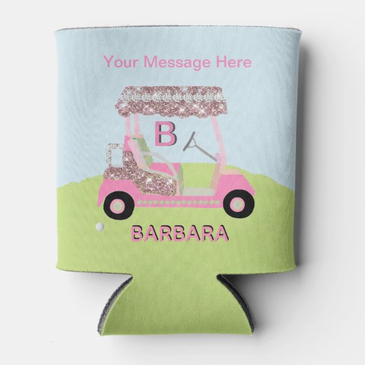 Fun Glam Golfkar Bericht Monogram Naam Blikjeskoeler (Voorkant)
