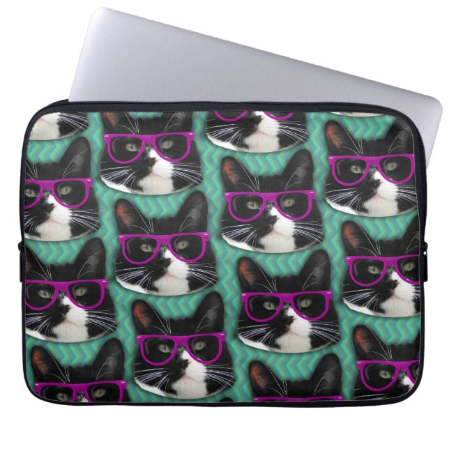 Fun Glasses Tuxedo Cat Epic Pattern Art Laptop Sleeve (Voorkant)