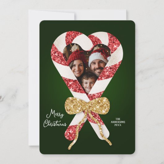Fun Glitter Candy Cane Lijst Foto Kerst Kaart (Voorkant)