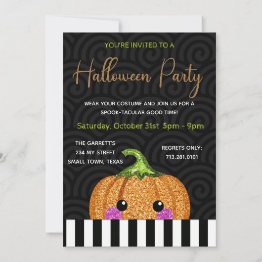 Fun Glitter Pumpkin Black Sinaasappel Halloween Kaart (Voorkant)