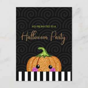 Fun Glitter Pumpkin Halloween Party Invitation Briefkaart