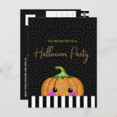 Fun Glitter Pumpkin Halloween Party Invitation Briefkaart (Voorkant / Achterkant)