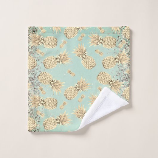 Fun Glittery Golden Pineappels Bad Handdoek (Wasdoekje)