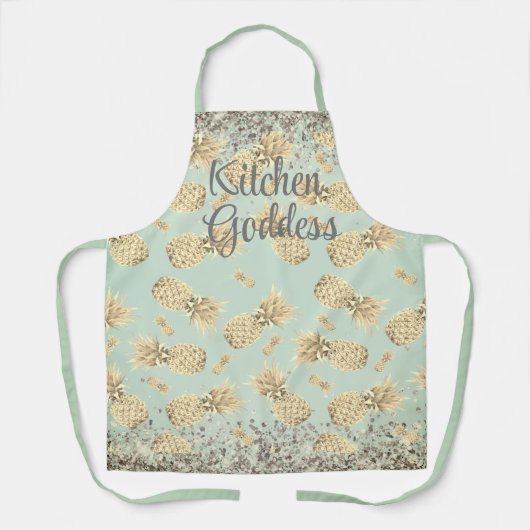 Fun Glittery Golden Pineapples Kitchen Goddess Schort (Voorkant)