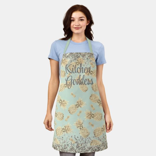Fun Glittery Golden Pineapples Kitchen Goddess Schort (Gedragen)