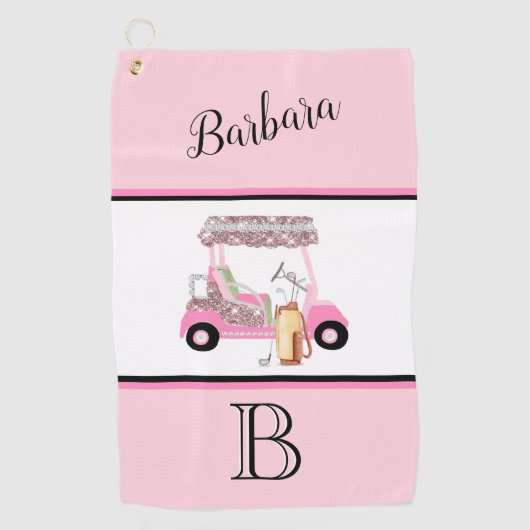Fun Glitzy Golf Cart Monogram Naam Golfhanddoek (Voorkant)