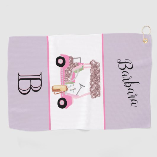 Fun Glitzy Golf Cart Monogram Naam Golfhanddoek (Horizontaal)