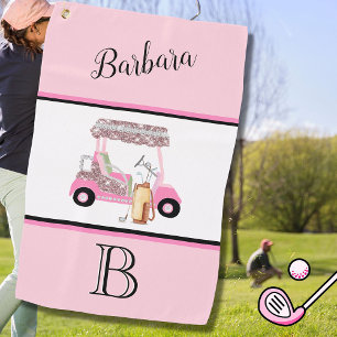 Fun Glitzy Golf Cart Monogram Naam Golfhanddoek