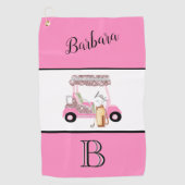 Fun Glitzy Golf Cart Monogram Naam Golfhanddoek (Voorkant)
