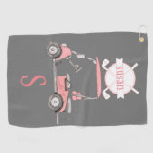 Fun Glitzy Golf Cart Monogram Naam Golfhanddoek (Horizontaal)