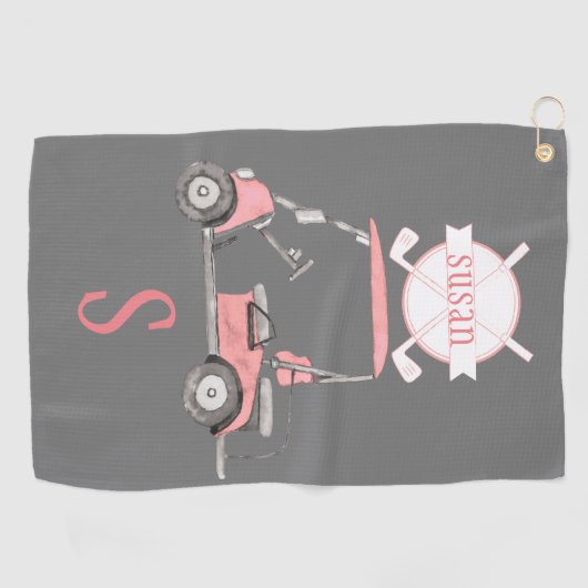 Fun Glitzy Golf Cart Monogram Naam Golfhanddoek (Horizontaal)