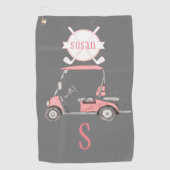 Fun Glitzy Golf Cart Monogram Naam Golfhanddoek (Voorkant)