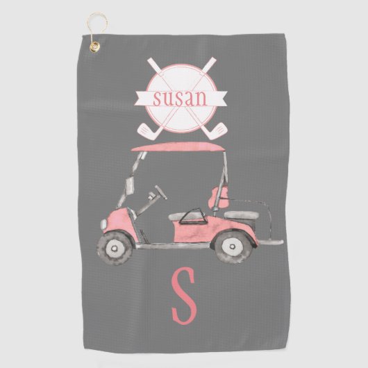 Fun Glitzy Golf Cart Monogram Naam Golfhanddoek (Voorkant)