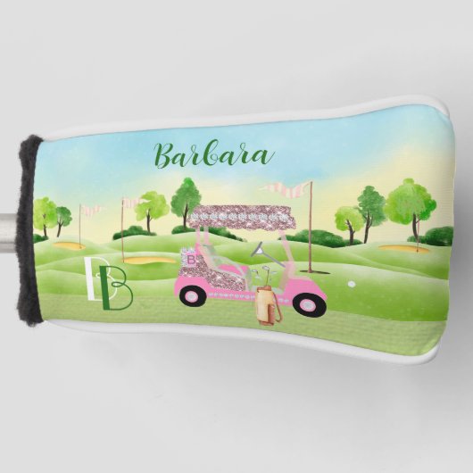 Fun Glitzy Golf Cart Monogram Name Putter Golfheadcover (Voorkant)