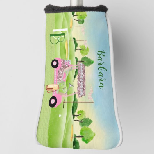 Fun Glitzy Golf Cart Monogram Name Putter Golfheadcover (Draai 90)